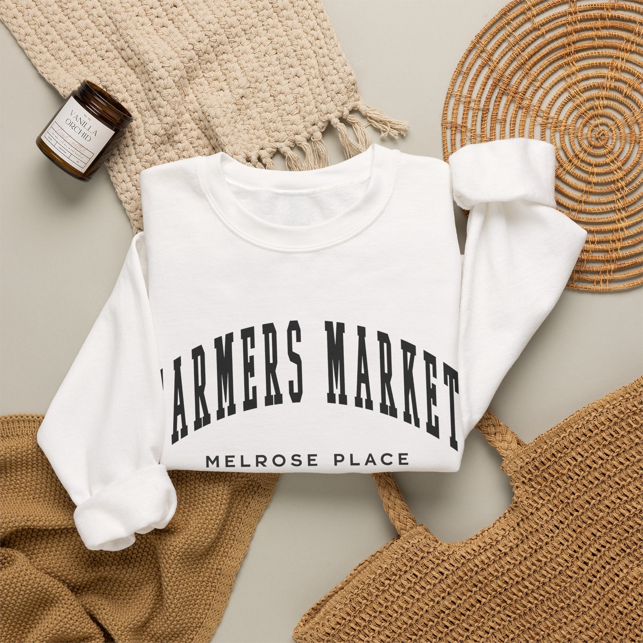 Melrose Place Farmers Market Collegiate Crewneck (Small City Text)